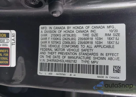 2020 Honda Cr-V Awd Ex z USA, uszkodzony, nr VIN 2HKRW2H53LH692182